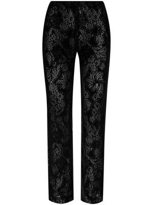Oscar de la Renta lace-detailing cotton-blend straight trousers - Black