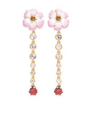 Oscar de la Renta ladybird flower drop earrings - Pink