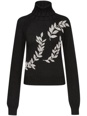 Oscar de la Renta leaf-embroidery virgin-wool jumper - Black
