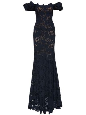 Oscar de la Renta Mixed Botanical guipure-lace maxi dress - Black