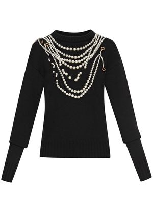 Oscar de la Renta necklace-embellished virgin wool jumper - Black