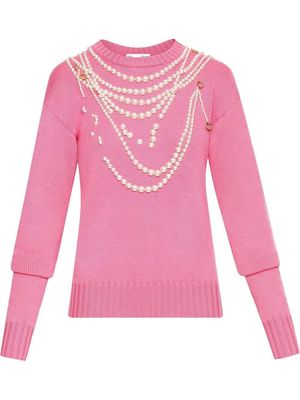 Oscar de la Renta necklace-embellished virgin wool jumper - Pink