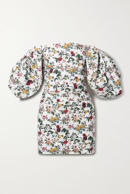 Oscar de la Renta - Off-the-shoulder Ruched Floral-print Cotton-blend Mini Dress - White