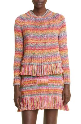 Oscar de la Renta Ombré Stripe Cotton Crochet Sweater in Multi Pink
