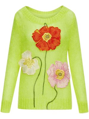 Oscar de la Renta Painted Poppies boat-neck jumper - Yellow