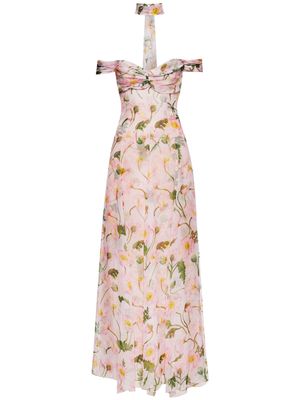 Oscar de la Renta Painted Poppies-print silk gown - Pink
