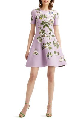 Oscar de la Renta Passionflower Jacquard Fit & Flare Dress in Lavender Multi