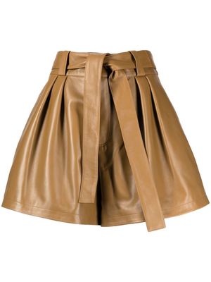 Oscar de la Renta pleated leather shorts - Brown