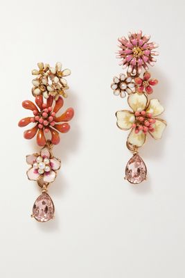 Oscar de la Renta - Primavera Gold-tone, Enamel And Multi-stone Earrings - Pink