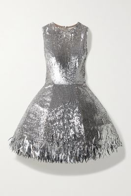 Oscar de la Renta - Sequined Tulle Mini Dress - Silver