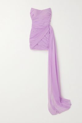 Oscar de la Renta - Strapless Asymmetric Ruched Silk-chiffon Mini Dress - Purple
