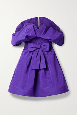Oscar de la Renta - Strapless Bow-embellished Cotton-blend Moire Mini Dress - Purple