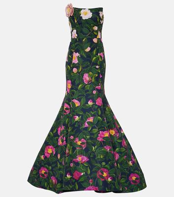 Oscar de la Renta Strapless floral faille gown
