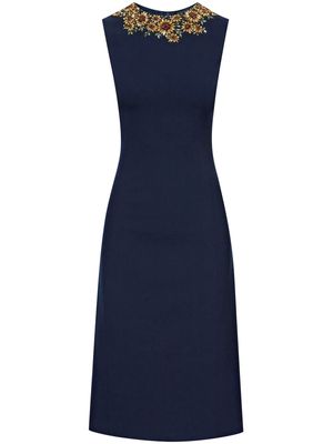 Oscar de la Renta Sunflower crystal-embroidered pencil dress - Blue