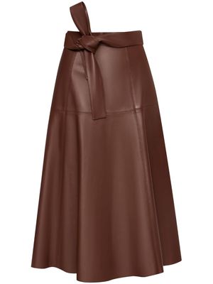 Oscar de la Renta Tie Detail leather midi skirt - Brown