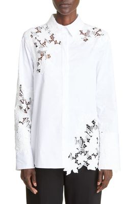 Oscar de la Renta Tiger Lily Guipure Lace Stretch Cotton Shirt in White