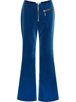 Oscar de la Renta velvet mid-rise flared trousers - Blue