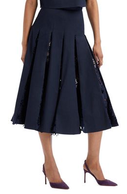 Oscar de la Renta Water Lily Guipure Lace Gored Stretch Cotton Skirt in Navy