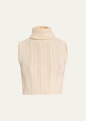 Oscuro Cable Cropped Wool Cashmere Turtleneck Sweater
