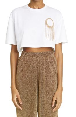 Oséree Embellished Crop Cotton Cover-Up T-Shirt in White Gold