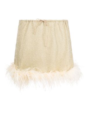Oséree feather-trim fitted skirt - Gold