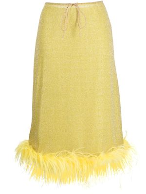 Oséree feather-trim lurex drawstring skirt - Yellow