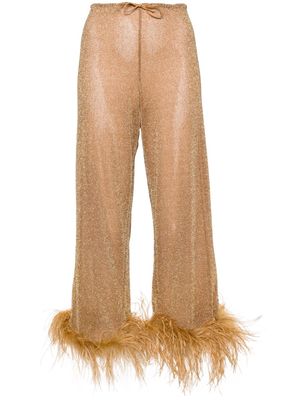 Oséree feather-trim lurex trousers - Brown