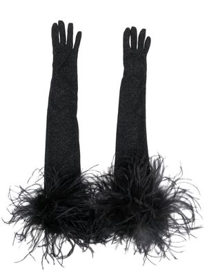 Oséree feather-trim metallic gloves - Black