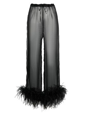 Oséree feather-trim silk trousers - Black
