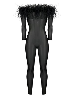 Oséree feather-trim stretch-jumpsuit - Black