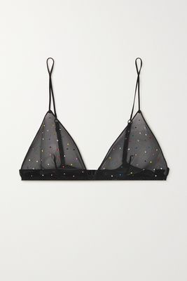 Oséree - Gem Crystal-embellished Tulle Triangle Bra - Black