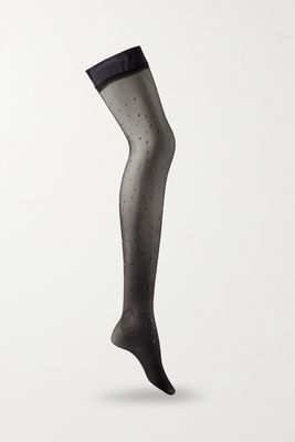 Oséree - Gem Embellished 40 Denier Stay-up Stockings - Black