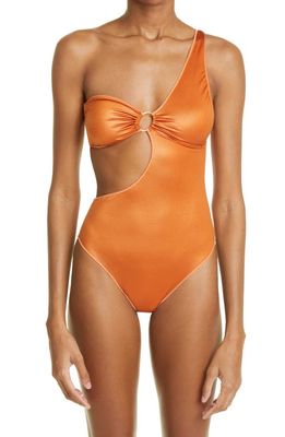 Oséree Glow Asymmetric Cutout One-Shoulder One-Piece Swimsuit in Bronze