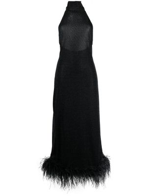Oséree halterneck feather-trim maxi dress - Black