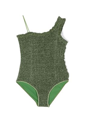 Oseree Kids metallic-effect one-shoulder swimsuit - Green