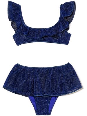 Oseree Kids metallic-effect ruffled bikini set - Blue