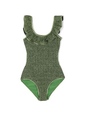 Oseree Kids metallic open-back swimsuit - Green