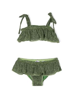 Oseree Kids ruffled metallic bikini set - Green