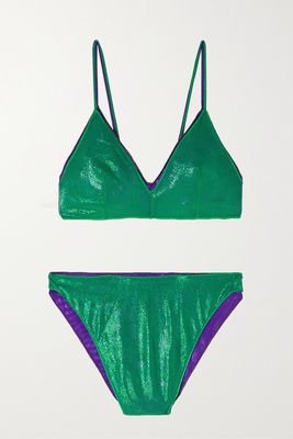 Oséree - Layered Two-tone Stretch-lamé Bikini - Green