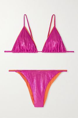 Oséree - Layered Two-tone Stretch-lamé Bikini - Pink