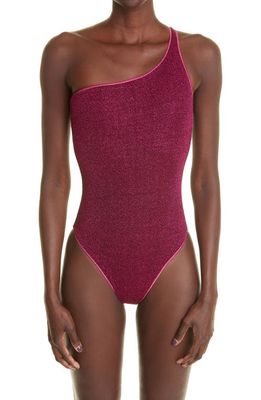 Oséree Lumière Asymmetric One-Shoulder One-Piece Swimsuit in Dark Fuchsia