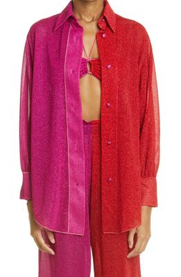 Oséree Lumière Colorblock Cover-Up Shirt in Red Fuchsia