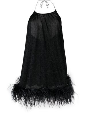 Oséree Lumière feather-trim minidress - Black