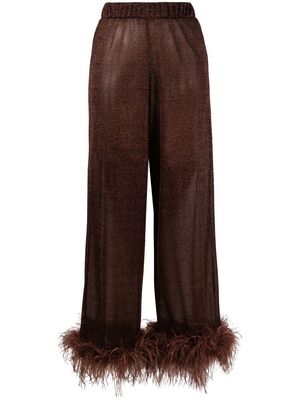 Oséree Lumière feather-trim wide-leg trousers - Brown