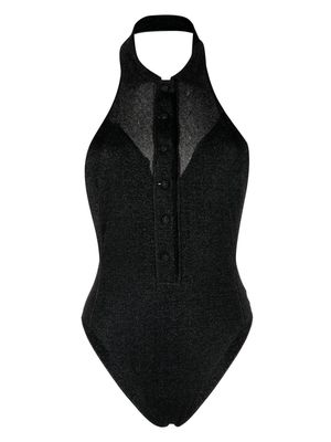 Oséree Lumière metallic-thread sleeveless swimsuit - Black
