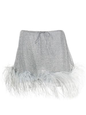 Oséree Lumière Plumage feather-trim A-line mini skirt - Grey