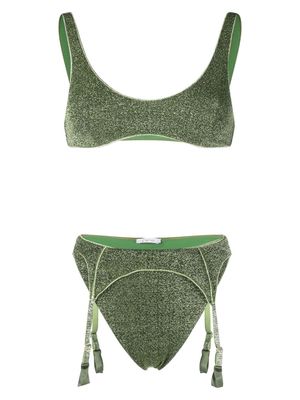 Oséree lurex-detail scoop neck bikini - Green