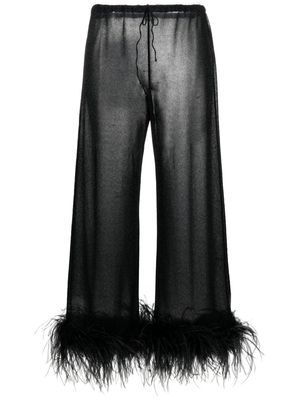 Oséree Plumage feather-trim lurex trousers - Black