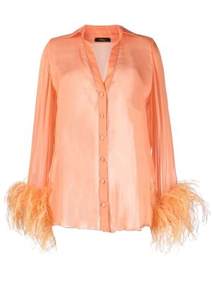 Oséree Plumage feather-trim silk shirt - Orange