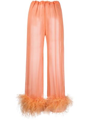Oséree sheer feather-trim trousers - Orange
